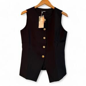 NWT  BTFBM black Vest Top with Hammered Gold Buttons Size M